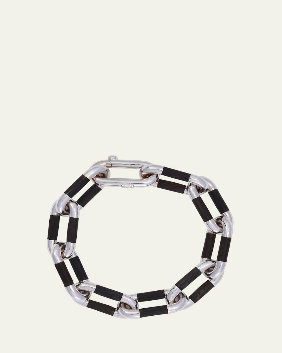 18K White Gold and Black Ebony Oval Link Bracelet